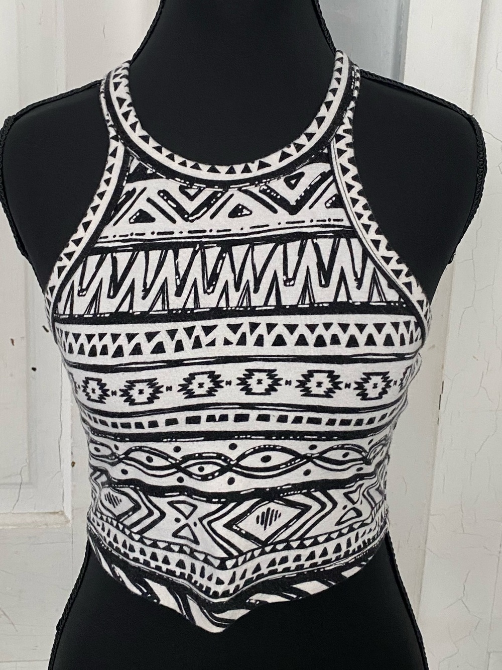 Charlotte Russe Black & White Tribal Crop Tank